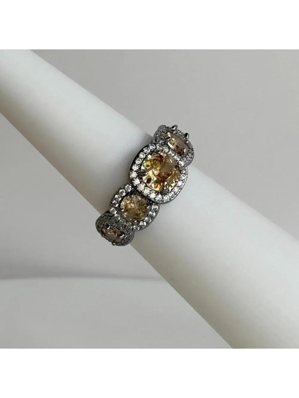 Bomb Party Ring RG40657 “Sunlit Memories” Sz 8 Smokey Topaz on Hematite Plating